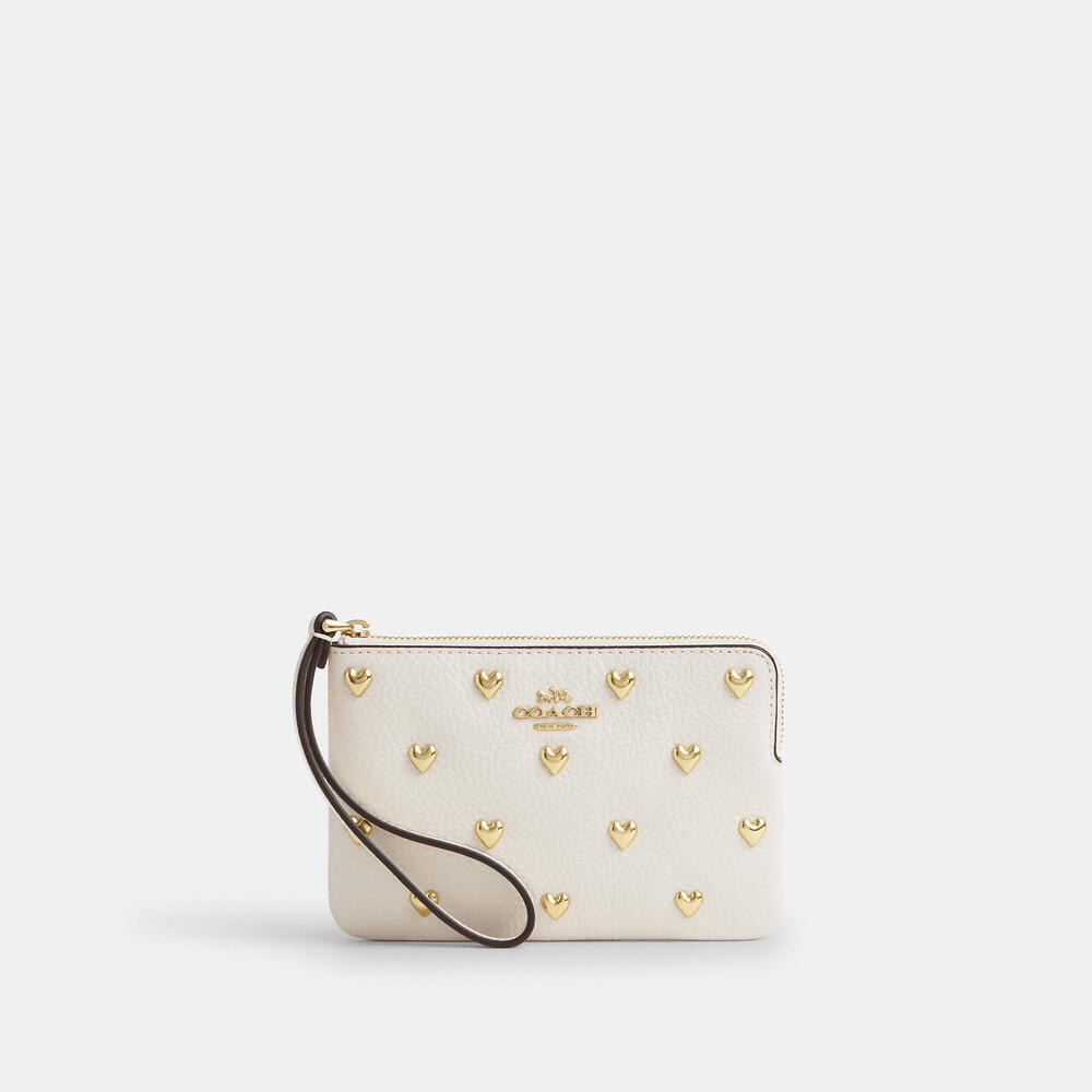 Coach Outlet Corner Zip Wristlet With Heart Rivets